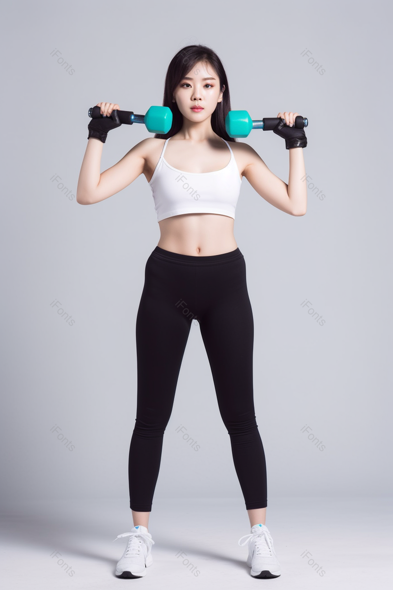 运动女性双手高低举哑铃动作,高清,摄影图,摄影图片,图片大全,摄影图免费下载